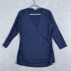 Boden Faux Wrap Jersey Top Womens Size‎ 16R Blue Polka Dot Preppy Minimalist